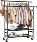 Sudetoil Clothes Rack,Double Rods Rolling Clothing Rack for Hanging Clothes