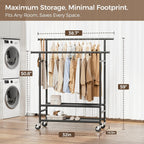 Sudetoil Clothes Rack,Double Rods Rolling Clothing Rack for Hanging Clothes