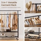 Sudetoil Clothes Rack,Double Rods Rolling Clothing Rack for Hanging Clothes